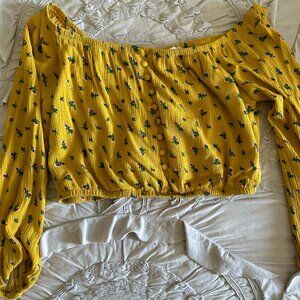 Off the shoulder yellow crop top